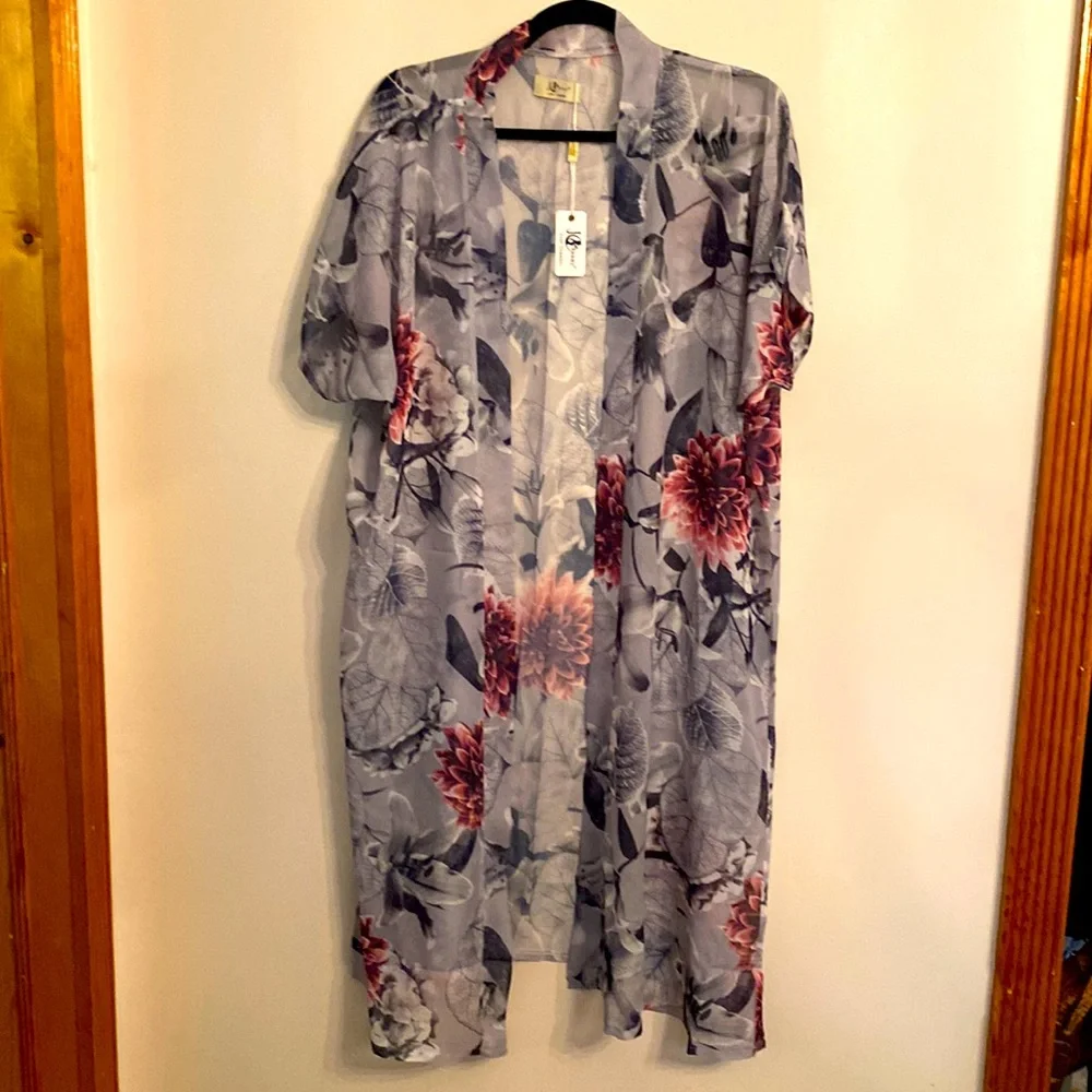 NWT Just Sunny Just Classic Grey Sheer Kimono - Picture 1 of 2